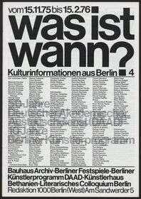 Was ist wann? 4. Kulturinformationen aus Berlin vom 15.11.1975 bis 15.2.1976