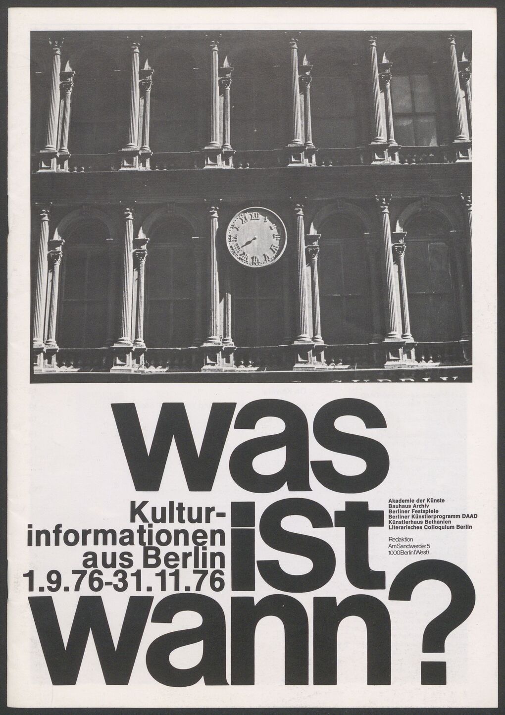 Was ist wann? 7. Kulturinformation aus Berlin vom 1.9.76-31.11.76